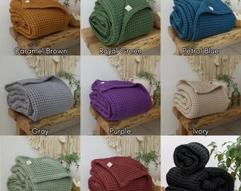 Waffle Cotton Bed Cover, Queen or King Size Bedspread, Soft Bed