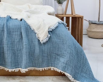 Cotton Muslin Bedspread,  Organic Cotton Gauze Comforter, Bohem Bedding