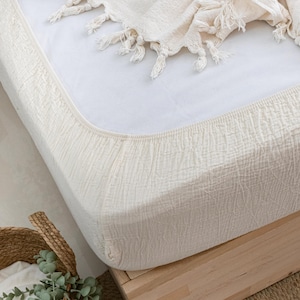 Organic Muslin Fitted Bed Sheet: King Size Natural Cotton Bedding