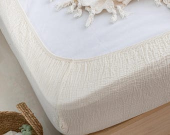 Organic Muslin Fitted Bed Sheet: King Size Natural Cotton Bedding