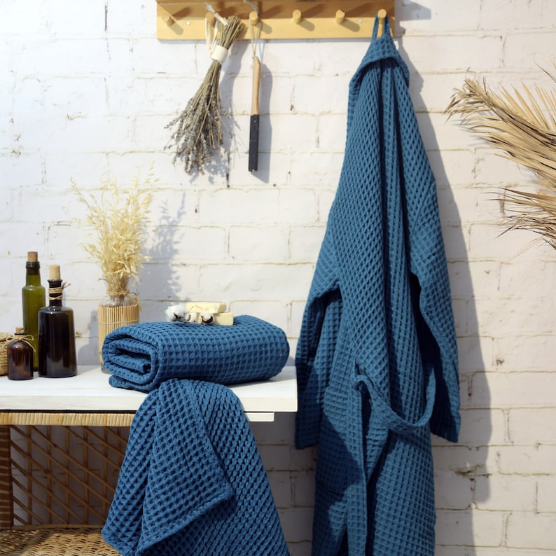 Serviette turque gaufrée, serviette de toilette ou de bain de luxe, cadeau de pendaison de crémaillère unique Petrol Blue