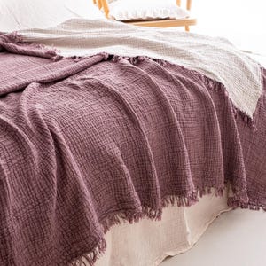 ガーゼコットンモスリンベッドカバー：OEKO-TEXオーガニックベッドスプレッド Damson - Ecru