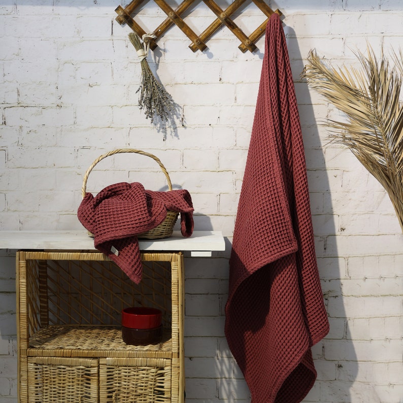 Waffle Turkish Towel, Luxury Hand or Bath Towel, Unique Housewarming Gift Cherry