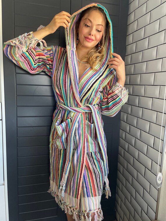 Thick Colorful Hoodie Bathrobe Christmas Bubble Handwoven Robe Turkish Towel Dressing Gown Personalized Gift Etsy UK
