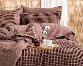 Organic Waffle Duvet Cover: 100% Turkish Cotton, Farmhouse Style