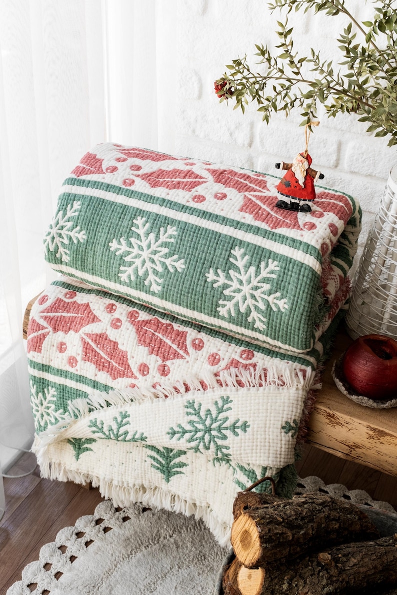 Christmas King Size Muslin Quilt: Organic Cotton Duvet, OEKO-TEX Certified