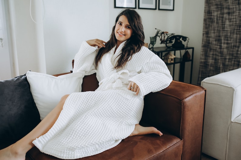 Unique Waffle Cotton Robe, Cotton Bathrobe, Waffle Robe Bridesmaid, Christmas Gift White