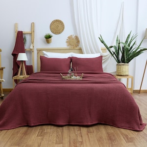 Lightweight Waffle Blanket, Ultra Soft Queen or King Size Bedspread, Minimalist Bed Throw image 12