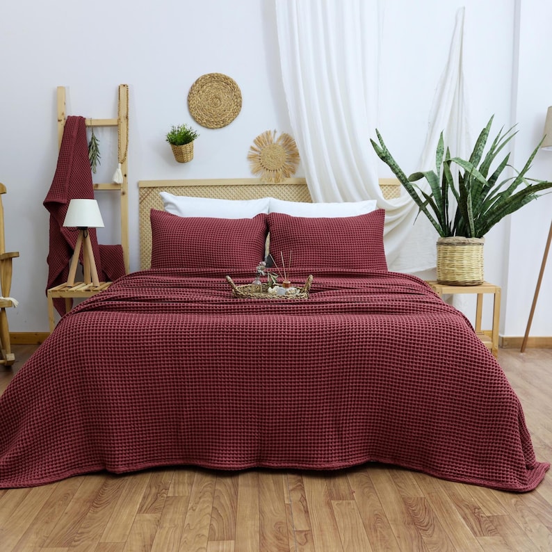 Lightweight Waffle Blanket, Ultra Soft Queen or King Size Bedspread, Minimalist Bed Throw image 12