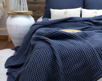 Wafelkatoenen bedovertrek, queensize of kingsize sprei, zacht bedsprei