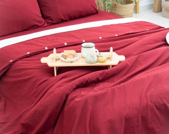 Wine Red Linen Duvet Cover: Minimalist Stone Washed Bedding