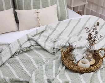 Striped Muslin Blanket: Organic Gauze Cotton Bedding Set