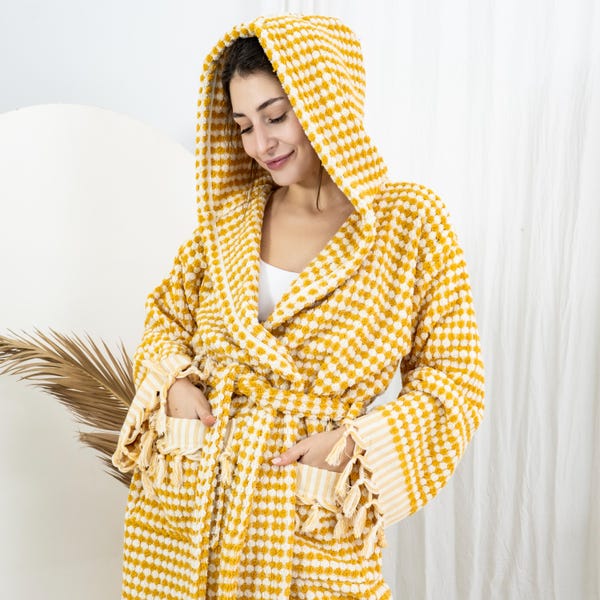Turkish Cotton Fluffy Bathrobe, Cozy Robe, Morning Bathrobe, Dressing Gown, Christmas Gifts