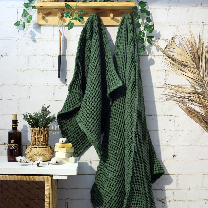 Waffle Turkish Towel, Luxury Hand or Bath Towel, Unique Housewarming Gift Royal Green