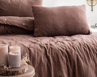 Chestnut Brown Muslin Soft Duvet Cover: Turkish Cotton Breathable Bedding