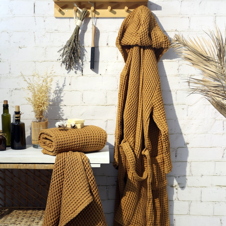 Serviette turque gaufrée, serviette de toilette ou de bain de luxe, cadeau de pendaison de crémaillère unique Caramel Brown