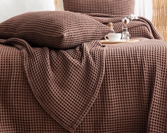 Cotton Waffle Blanket, Queen or King Size Summer Bedcover,  Bed Throw
