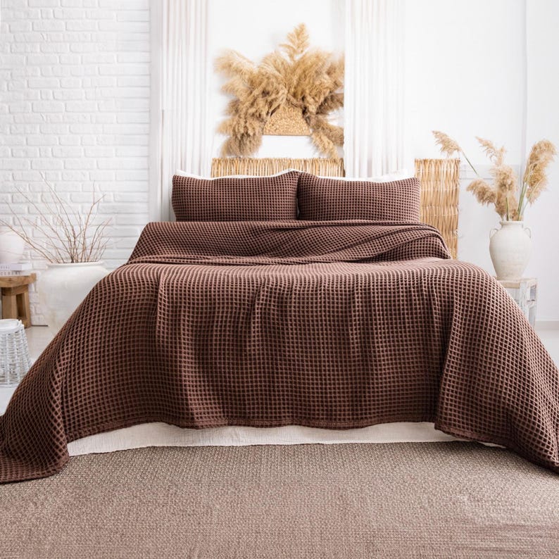 Sage Green Waffle Blanket: Organic Turkish Cotton Bed Cover image 11