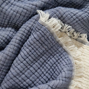 5 Layers King Size Gauze Comforter , OEKO-TEX Certified, Muslin Quilt, Organic Throw Blanket Indigo Blue