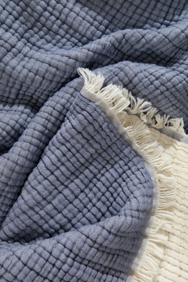 5 Layers King Size Gauze Comforter , OEKO-TEX Certified, Muslin Quilt, Organic Throw Blanket Indigo Blue