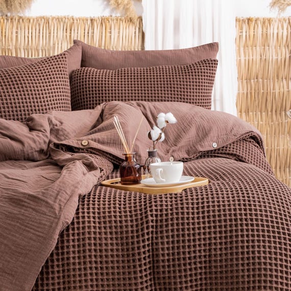 Atmungsaktiver Waffelpiqué-Bettbezug, Luxus-Schlafzimmer, Bettdeckenbezug, Baumwollbettwäsche-Set, Kuschelige Tagesdecke