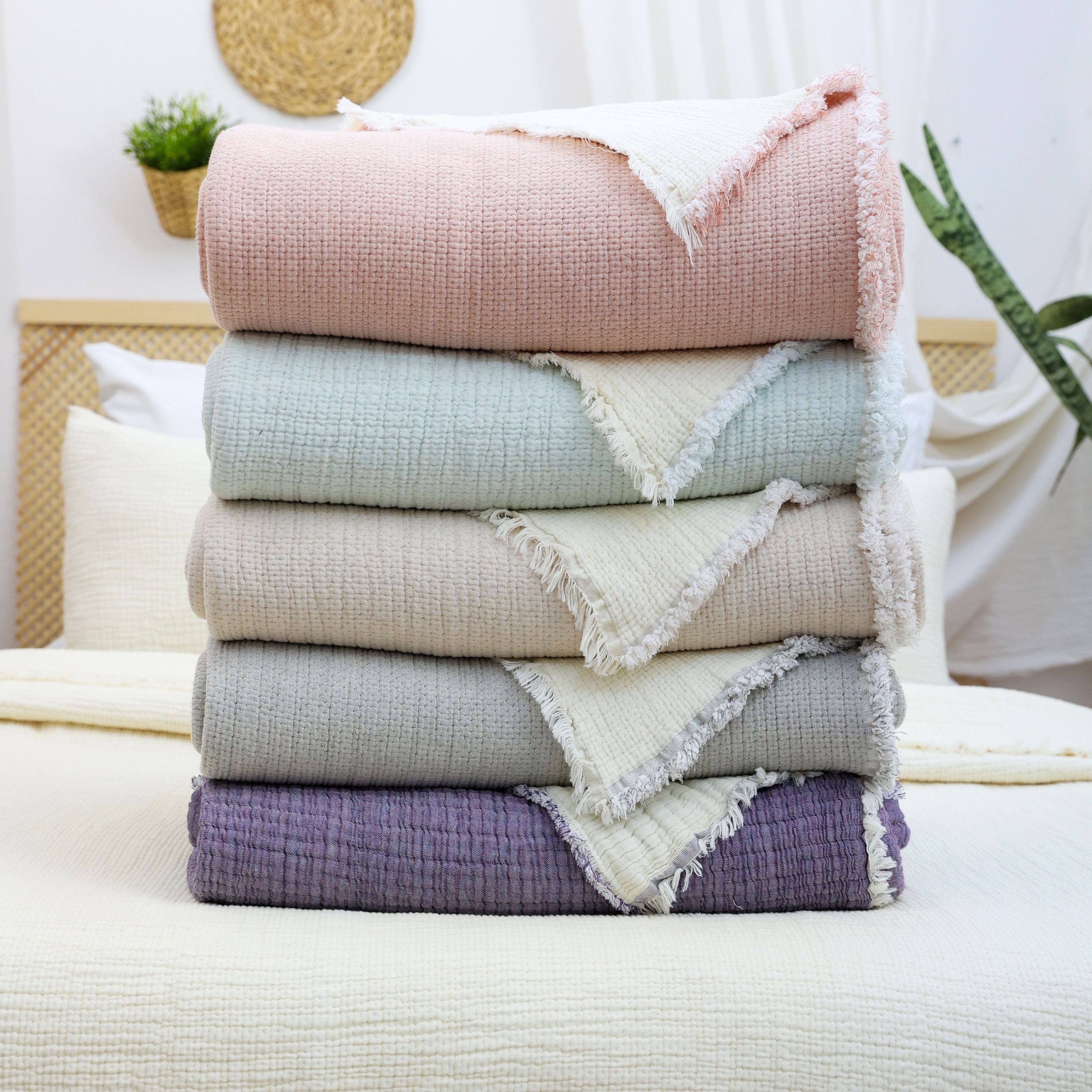 Luxury Soft Muslin Blanket Queen Gauze Bedspread Muslin Bed Cover Cotton Comforter Etsy Canada