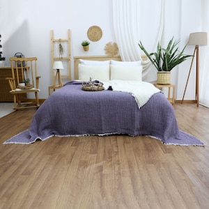 5 Layers King Size Gauze Comforter , OEKO-TEX Certified, Muslin Quilt, Organic Throw Blanket Purple