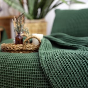 Sage Green Waffle Blanket: Organic Turkish Cotton Bed Cover Royal Green