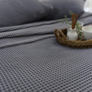 Sage Green Waffle Blanket: Organic Turkish Cotton Bed Cover image 14