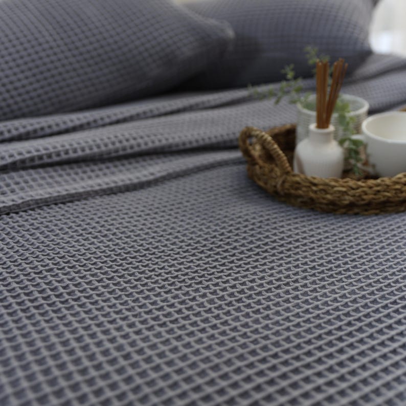 Sage Green Waffle Blanket: Organic Turkish Cotton Bed Cover image 14