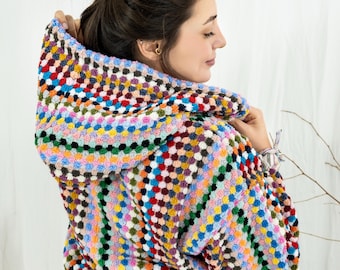 Christmas Colorful Cotton Hooded Bathrobe, Turkish Dressing Gown