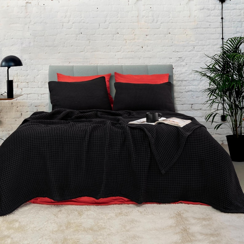 Lightweight Waffle Blanket, Ultra Soft Queen or King Size Bedspread, Minimalist Bed Throw image 16