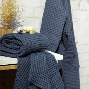 Serviette turque gaufrée, serviette de toilette ou de bain de luxe, cadeau de pendaison de crémaillère unique Dark Navy