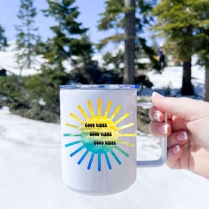 Good Vibes Vibrant Insulated Coffee Mug, 10oz | Perfect for Coffee Lovers, Brighten Mornings, Great Gift for Her, Summer Vibes