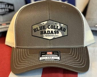 Blue Collar Badass on Richardson 112, gray and black cap, Richardson Hat, Dad Hat, Ohio Dad Hat, Cap,