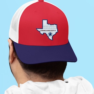 Texas Come and Cut it Red, White and Blue Acrylic Patch Hat, Patriotic, Snapback, TEXAS, Gift for Him or Her, Laser Engraved Leather