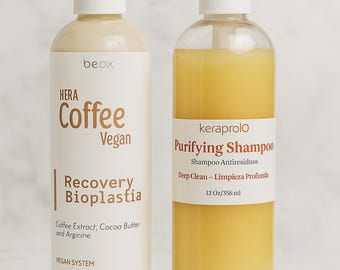KeraCoffee Vegan Bioplastia 12 oz Set, Recovery Bioplastia + Purifying Shampoo 12 oz(free), Professional Smoothing & Repair Duo