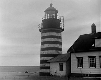 West Quoddy Head Lighthouse Eastern Maine Analog Film Photography Black and White