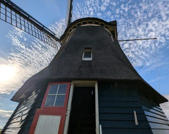 Windmill with Red Door in the Netherlands Holland Landscape History Thatched Roof