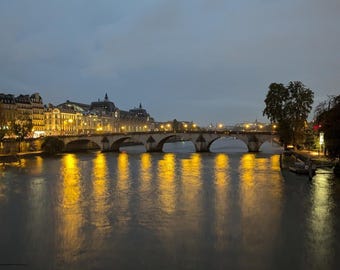 Pont Royal bridge in Paris France Night Image over the Seine River Reflection