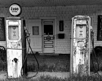 Northeastern Maine Gas Station Leaded Gasoline Black and White Abandoned