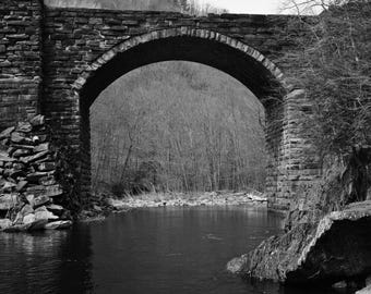 Stone Bridge Western Massachusetts Train Analog Film Photography Black and White