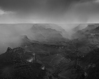Grand Canyon Fog Mist Black and White South Rim Arizona Bright Angel Trail