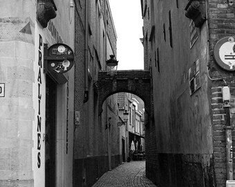 Side Alley in Bruges, Belgium History Black and White Analog Photography