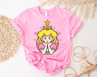 Princess Peach Star Shirt,Princess Peach Shirt,Mario Christmas,Princess Peach Crown Shirt,Pink Princess,Christmas Party Shirt,Gift For Her