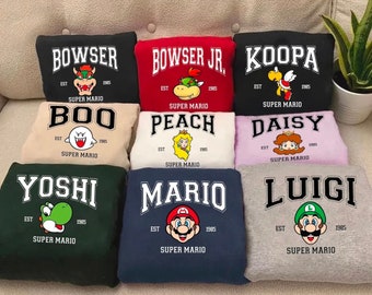 Super Mario Character Sweatshirt,Super Mario Christmas Party Sweatshirt,Super Mario & Friend Party Matching Hoodie,All Super Mario Character