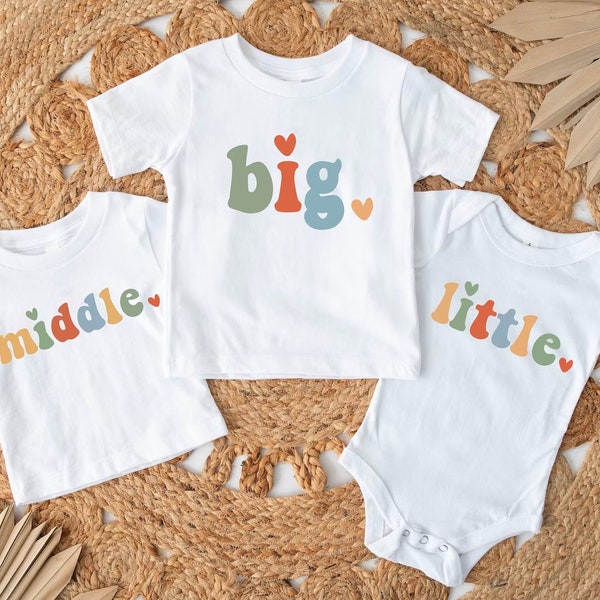 Big Middle Little Shirts, Baby Announcement T-Shirt, Cousin Squad Shirt, Sibling To Be Matched, Baby Brother Sister, Third Sibling Reveal.