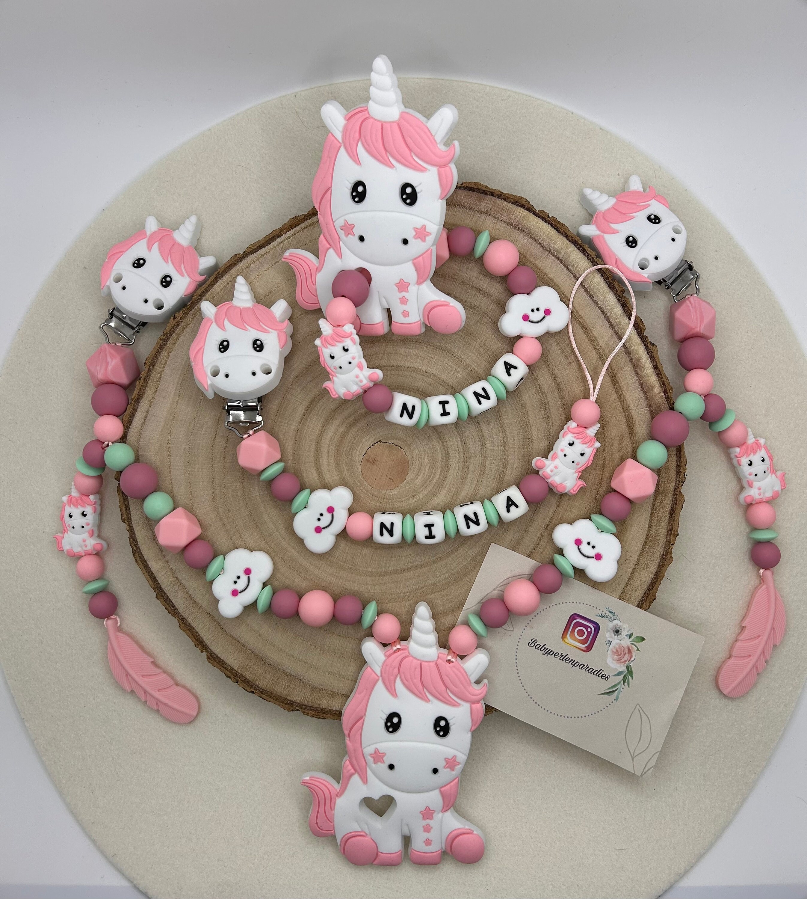 XXL Set Unicorn, stroller chain, personalized pacifier chain, personalized gripping ring, unicorn, cloud