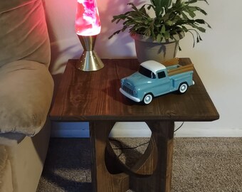 Aged Wood End Table, Heavy Duty Side Table, Rustic Farmhouse Style