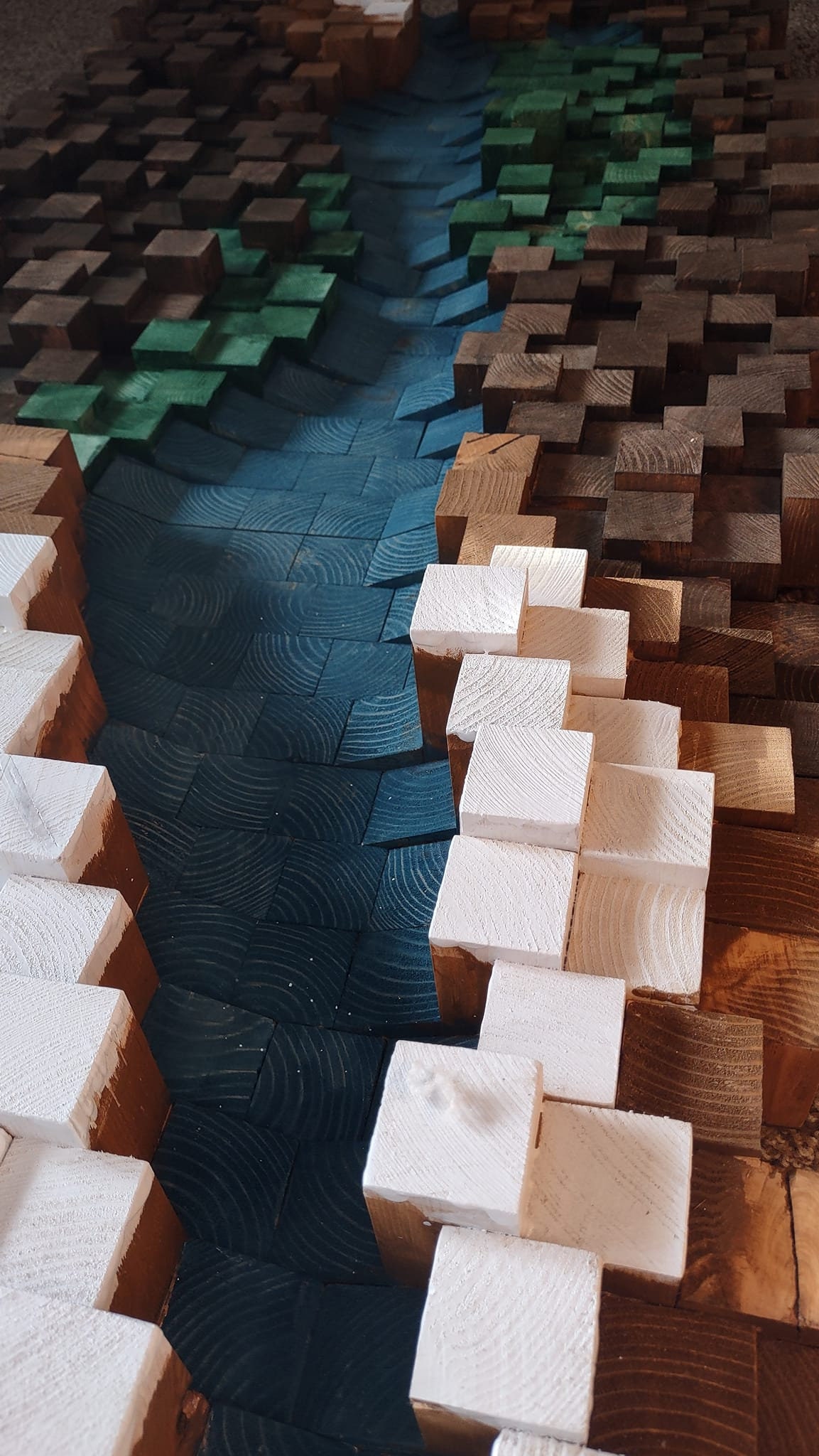 3D River Art, Floating Solid Wood Mosaic Sculpture, Large Wall Art ...